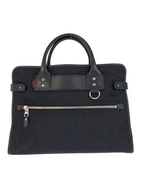 Gucci Sherry Line Black Silver Nylon Leather Business Briefcase